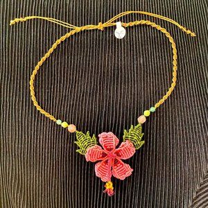 Hawaiian Flower Macrame Necklace